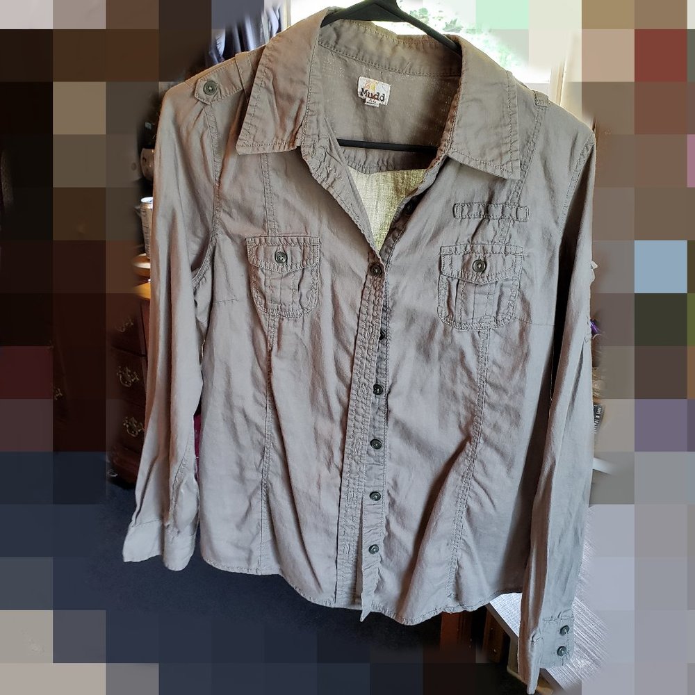Mudd Olive Button Down Long Sleeve Shirt